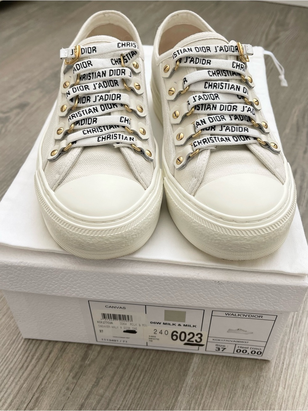 Dior Walk'n'Dior Milk & Milk Canvas Sneakers with Logo Laces
